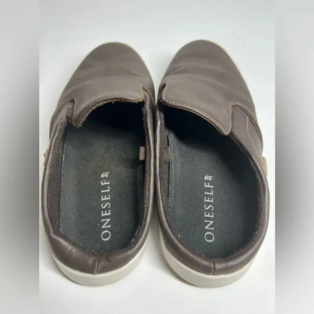 Oneself Men’s Genuine Leather Slip-On Flat Backless Brown Sz 39 EU/6,5 US